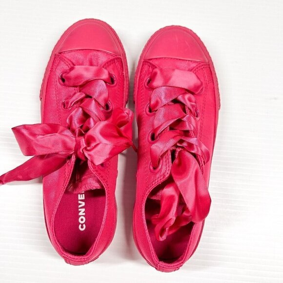 Converse All Star Velvet Junior Size 3 Ribbon Laces Pink Girls Sneaker Shoes - Picture 8 of 10